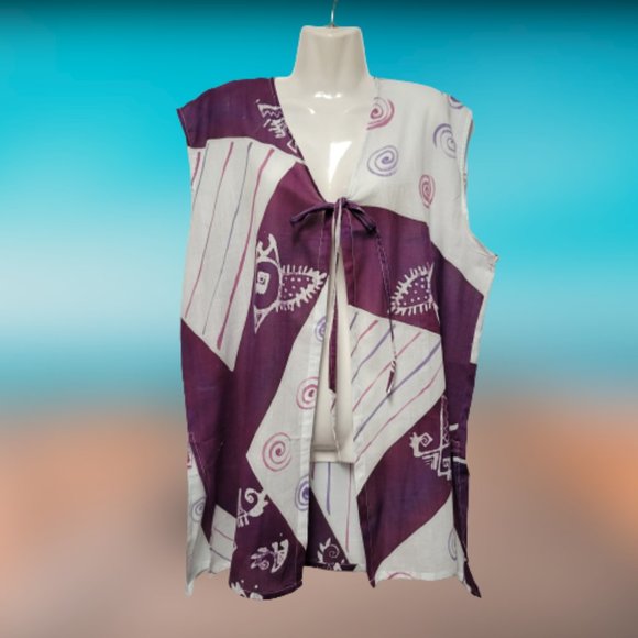 Handpainted Batik Loose Fitting Sleeveless Cover Up Beach Top - One Size - NWOT - Picture 3 of 15